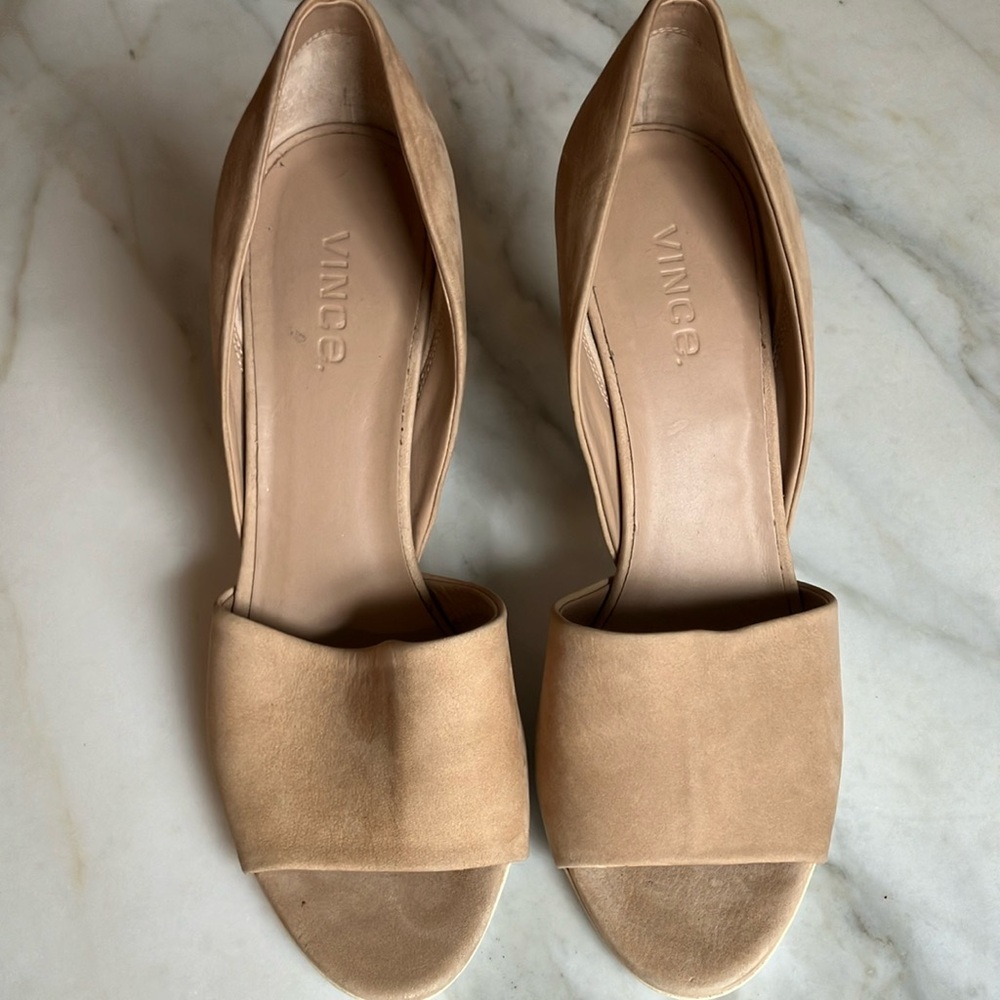 Vince Women's Tan Open-Toe D’Orsay Nubuck Heels size 8 1/2 - Picture 2 of 14